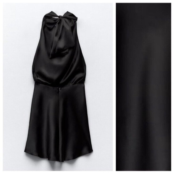 NWT. Zara Black Satin Effect Short Dress. Size S - Picture 9 of 13